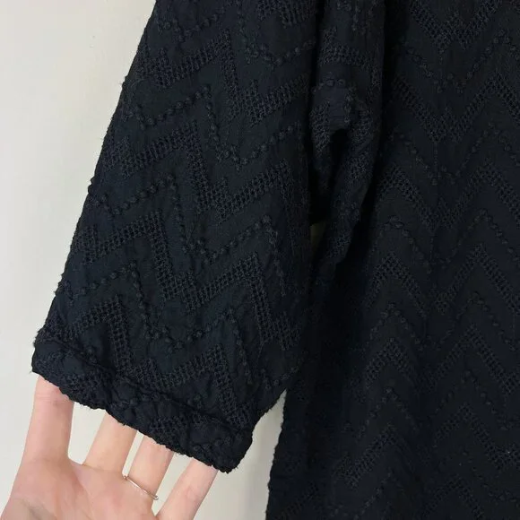 Garnet Hill Black Boat Neck 3/4 Sleeve Boheme Embroidered Blouse - Picture 2 of 6